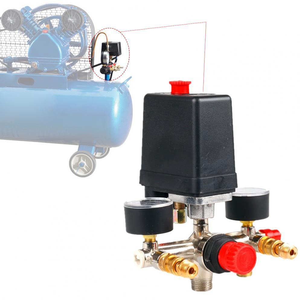 Regulator ciśnienia wody, Przełącznik ciśnieniowy zawór sterujący regulowane złącze 20Mm 90-120PSI wyłącznik ciśnieniowy regulator kolektora manometr do sprężarki powietrza