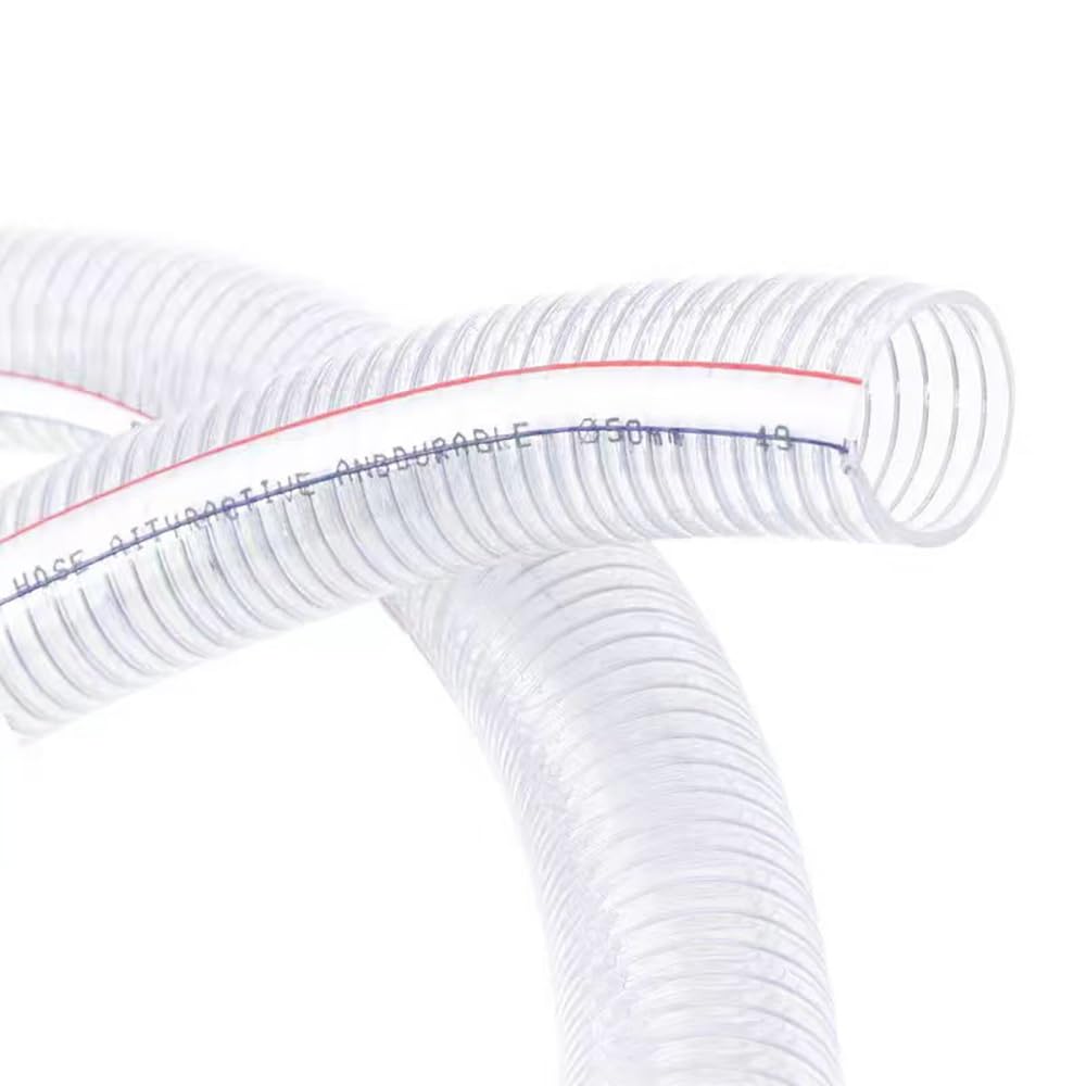 Manguera PVC Transparente Armada 1M, Tubo Plástico Flexible con Espiral Acero Inoxidable, Resistente a Intemperies para Transferencia Agua, Aspiración Aceite & Líneas Vacío(ID 42mm)