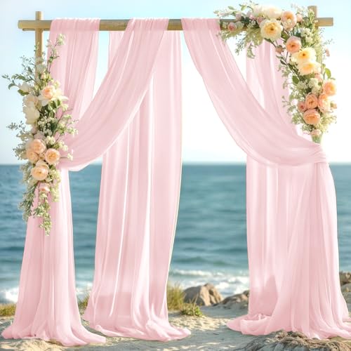 Image of Blush Pink Wedding Glitter Arch Draping Fabric 29 inch x 6.5 Yards 3 Panels Sheer Backdrop Curtains Drapery for Summer Wedding Ceremony Birthday Party Indoor Ceiling Decor