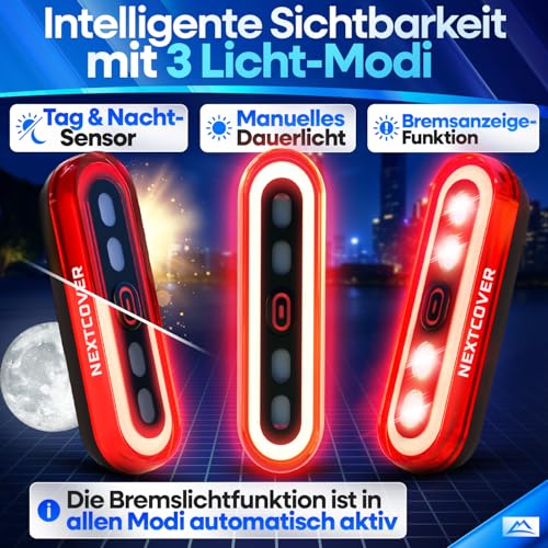 NEXTCOVER® Rücklicht Fahrrad mit [VisionLux] LEDs und Bremslicht I StVZO zugelassen I LED Fahrradrücklicht mit 8 Stunden Akku I Fahrradlicht hinten für Rennrad, E-Bike, Rücklicht