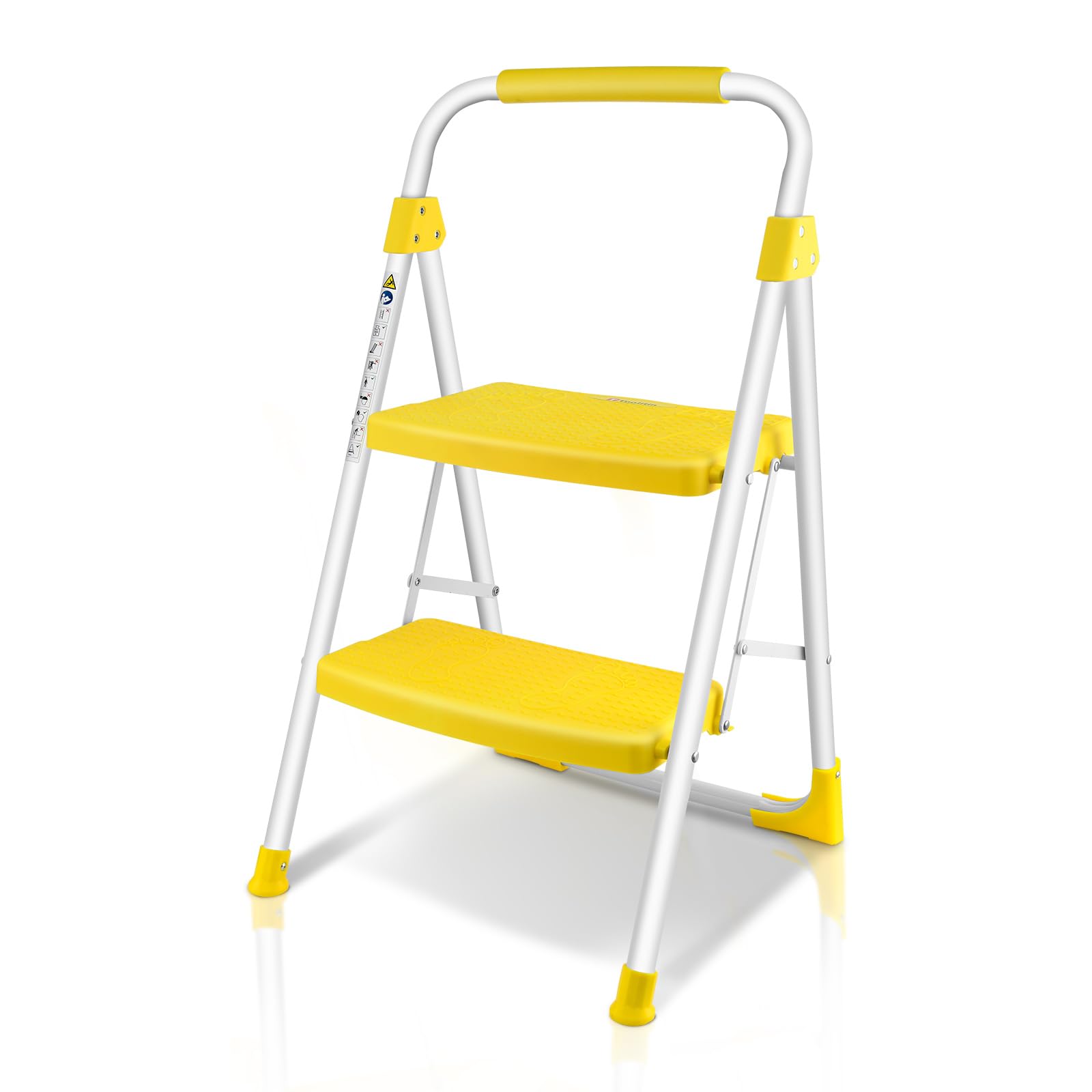 Photo 1 of TOOLITIN 2 Step Ladder, Folding Step Stool with Wide Anti-Slip Pedal, 500lbs Sturdy Steel Ladder, Convenient Handgrip, Lightweight, Portable Steel Step Stool for Household, Kitchen, Office 2 Step Yellow