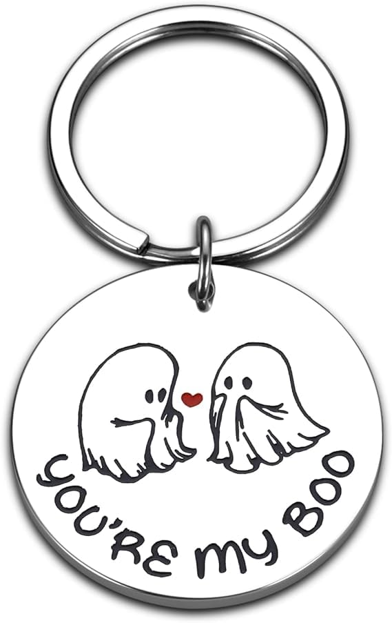 1 Year Anniversary Gif for Her Couple Funny Valentines Gifts for Him Gifts for Boyfriend Cute Halloween Boo Gift for Birthday Wedding Christmas for Girlfriend Wife Husband Ghost Keychain for Women Men