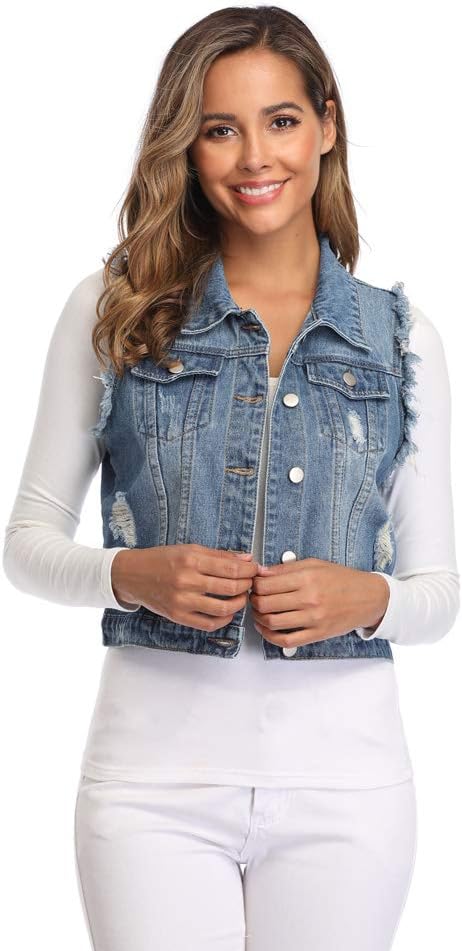 MISS MOLY Women Denim Vest Sleeveless Jean Vest with Chest Pockets - Image 5