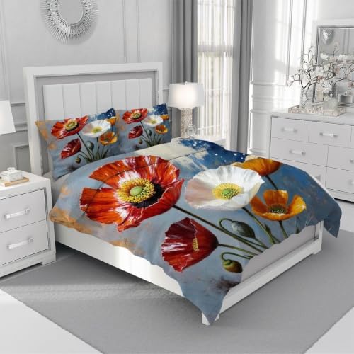 Housse de couette 90x190 fleur colorée en microfibre lavable machine - 5