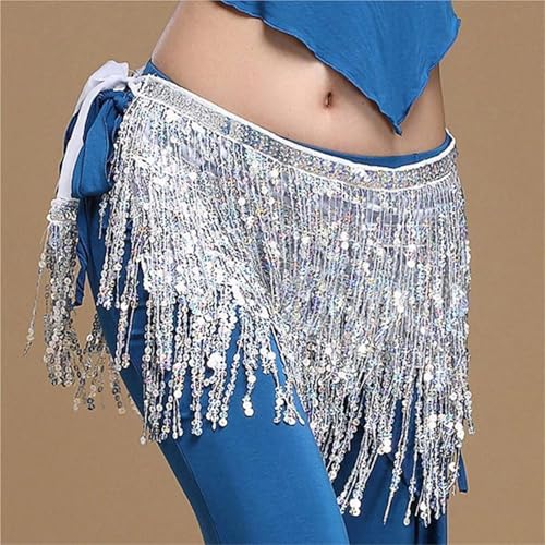 Pañuelo de cadera de danza del vientre rosa roja con lentejuelas de viscosa para bailar 3
