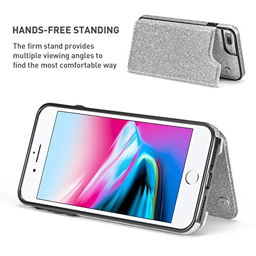 Ueebai Case For Iphone 7 Plus Iphone 8 Plus, Glitter Pu Leather Case Adjustable Crossbody Strap Case Magnetic Clasp Card Slots Kickstand Durable Shockproof Back Wallet Soft Tpu Cover - Silver #TOP2