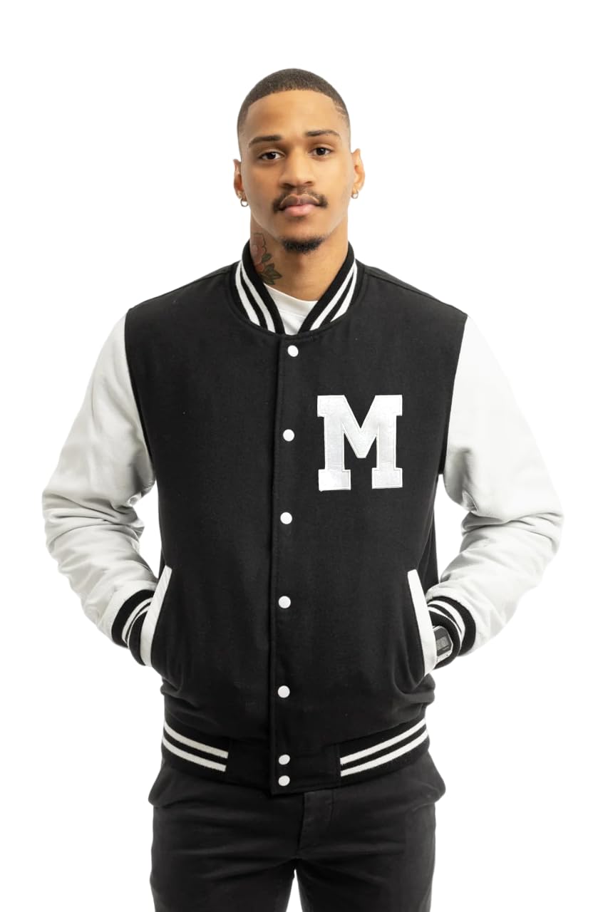 drobe DrobeCotton Blend A to Z Letter Embroidery Stylish Long sleeve Letterman Black Varsity Jacket for Men-picture-12