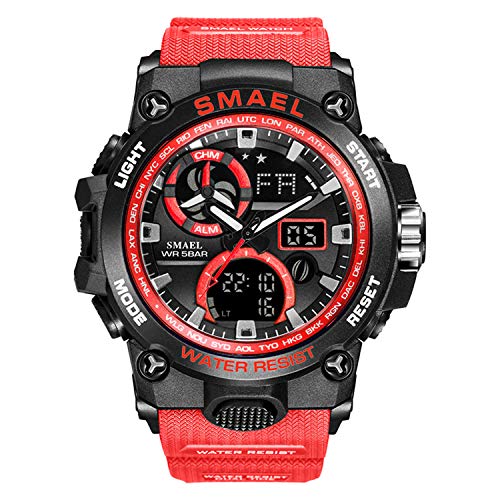 Relojes para Hombre Militar Sport Sport Watch 50m Relojes De Pulsera Impermeables (Red)