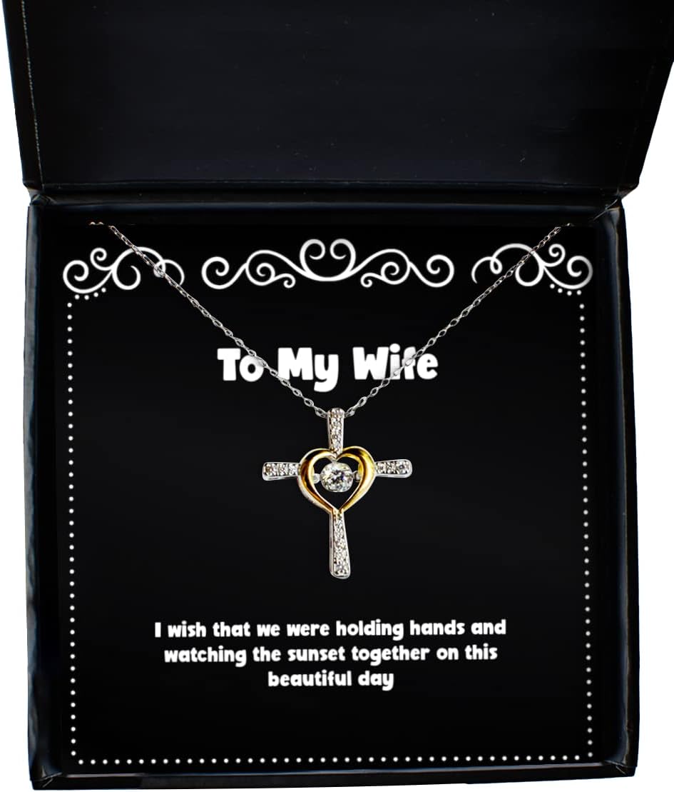 Sarcasm Wife Cross Dancing Necklace, I Wish That we were Holding Hands and Watching, for Wife, Present from Husband, Jewelry for Wife