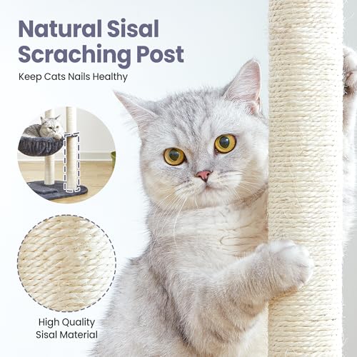 Small Cat Tree Tower with Lots of Scratching Posts - 42 Inch Medium Compact Cats Scratch House with Hammock Perch for Multi Level 2 Kitty - Indoor Corner Cat Bed Condo Climbing Gym Towers Furniture — view 3