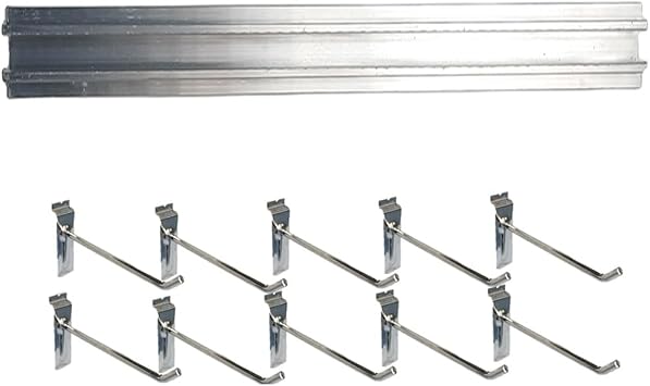 Wall-Mounted Metal Slatwall Panel with 10 Hooks, Supermarket Decorations Slat Wall Panels, Toys Organizer Display Stand for Clothing Snacks120X1X2.6cm-47X0.4X1in-4pcs