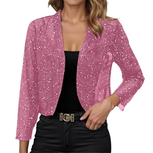 Generisch Bolero Damen Festlich Glitzer Cardigan Elegant Oberteile Party Jacke Pailletten Bolerojacke Leicht Schulterjacke Trachten Strickjacke Shrug Outfit Festival Bluse Langarm Frauen,S-XXL