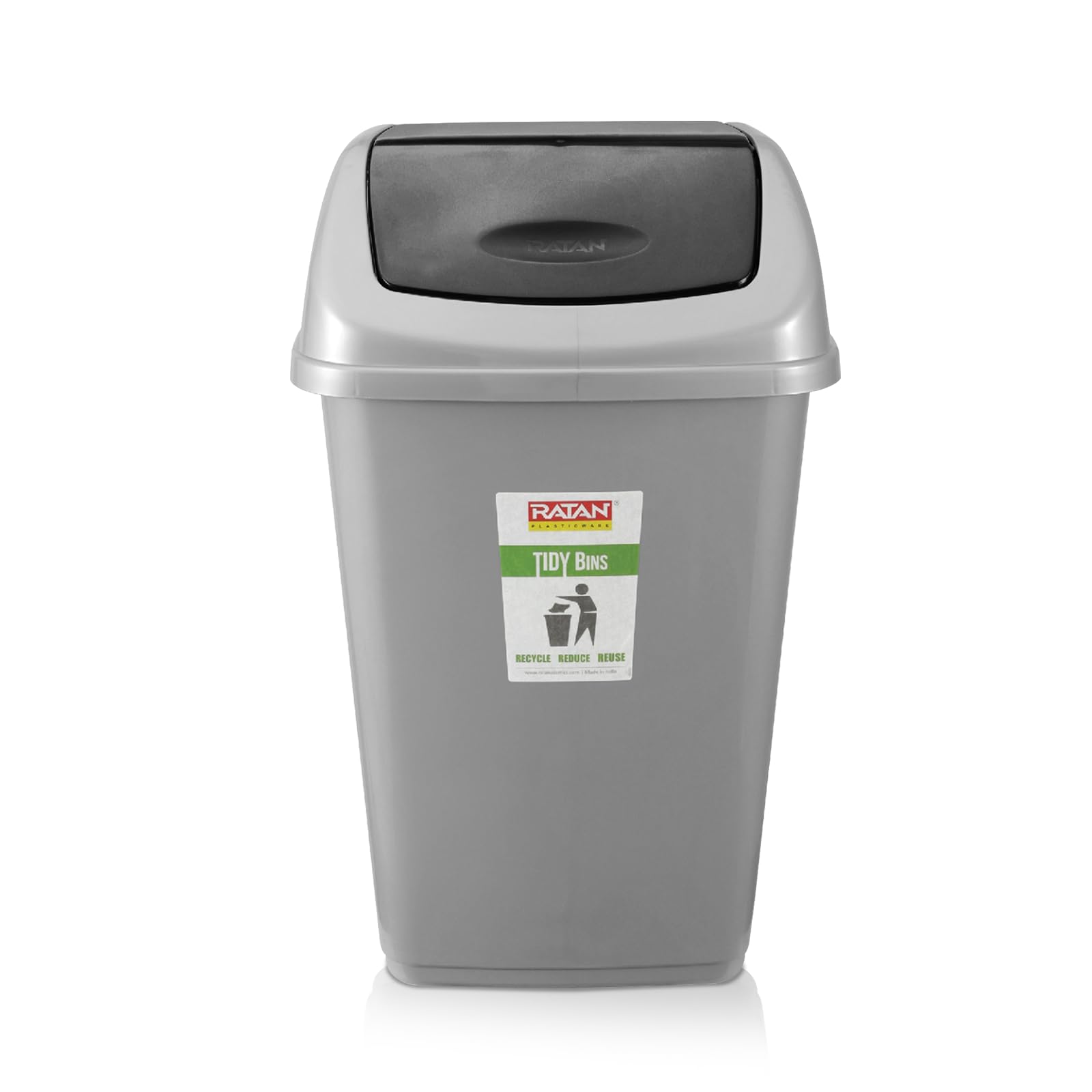 Tidy Bin with Swing Lid 15 Litres Plastic Dustbin, Trash Bin, Garbage Waste Bin For Home, Bathroom, Kitchen, Office, Bedroom Grey Color