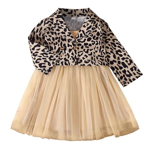 HBDHEJL Newborn Baby Girl 2 Piece Outfits Leopard Print Button Long Sleeve Cardigan and Mesh Tutu Skirt Sets Fashion Clothes 2-3 Years Khaki