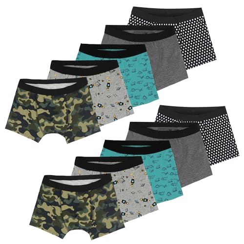 Boys Underwear Printed Boxer Briefs,Moisture Wicking Breathable,Assorted 10-Pack 1604