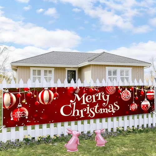 Image of Cmialusie Merry Christmas Baubles Banner - Christmas Ornaments and Snowflakes Banner for Holiday Decoration 71 x 18 inch