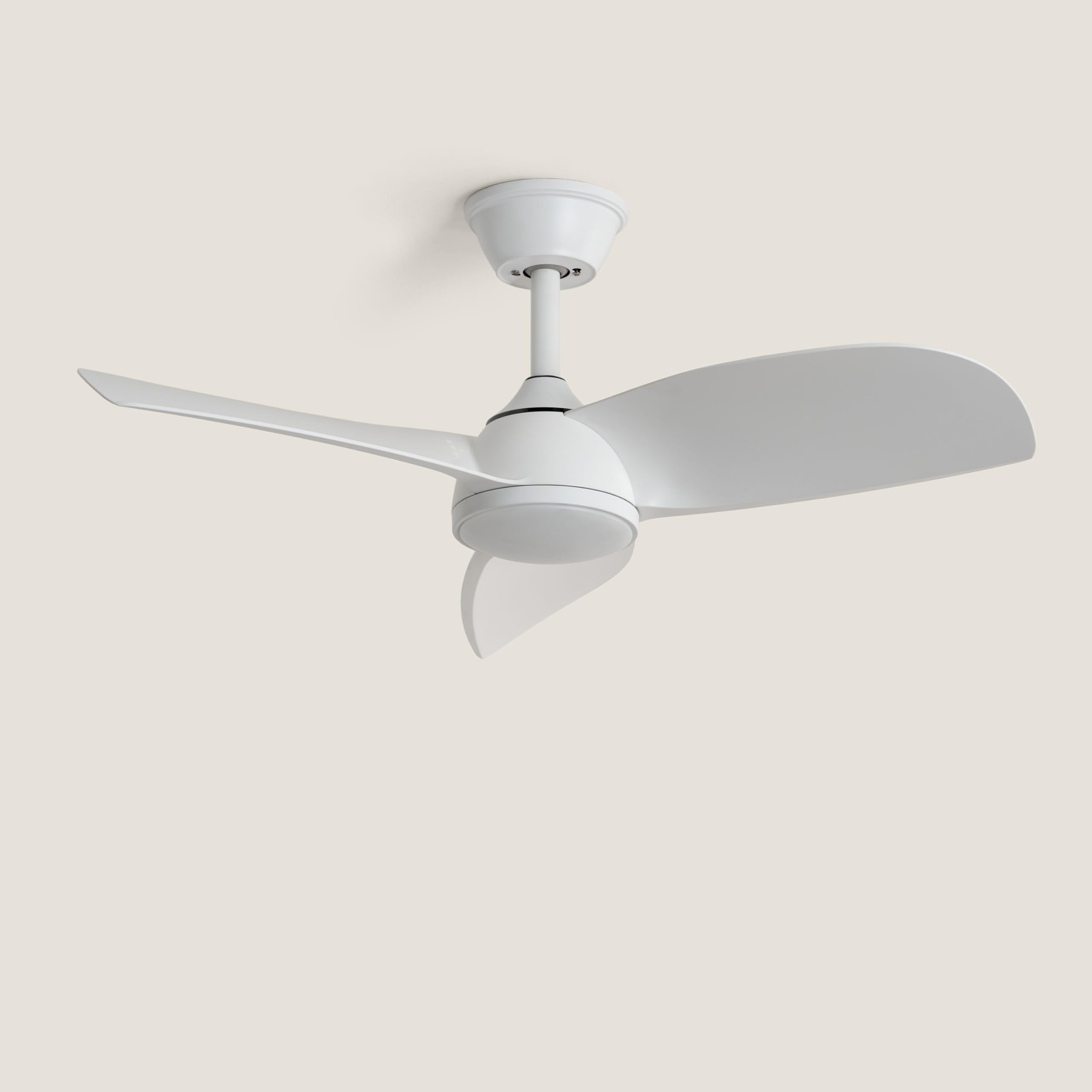 LEDKIA LIGHTING Ventilador de Techo Poros Evo Blanco con Luz LED CCT; Motor DC Silencioso 30W; Aspas Blancas; 6 Velocidades; 90 cm; 48 dB; Mando; Dormitorio y Salón Pequeño