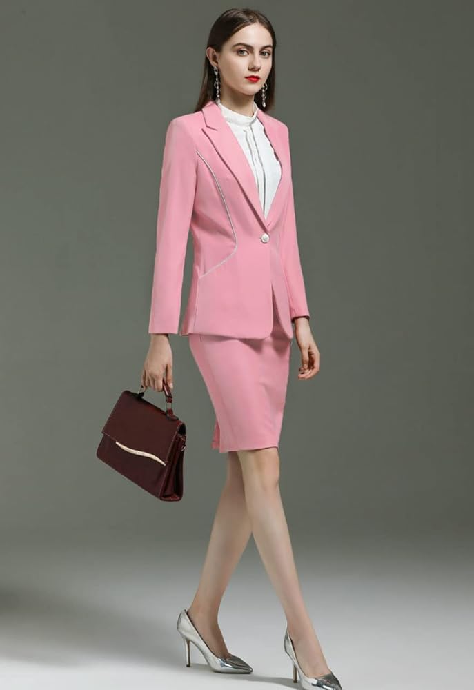 スーツ Premium Anish Double Button Jacket+Midi Skirt TwoPiece Setup Womens 2 PC Double Breasted Skirt Suit Business Outfit Set