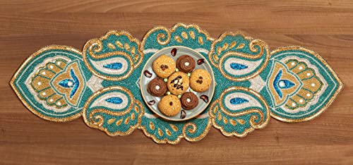 Christmas Table Runner 36 Inches, Beaded Table Runner, Beaded Runner, Table Runner, Beaded Table Runner 36 Inches Long, Handmade Table Mats For Christmas New Year Decoration - Paisley - Teal Gold #TOP3