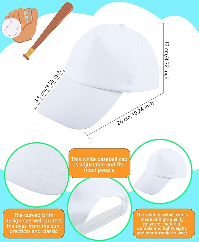40 gorras de béisbol ajustables para pintura de bricolaje, gorras de béisbol en blanco para adultos y niños deportes al aire libre