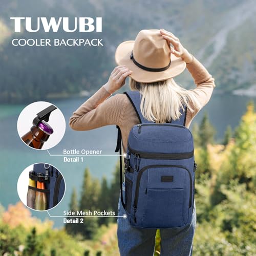 Tuwubi Cooler Backpack 35 Cans, Backpack Coolers Insulated Leak Proof for Men Women, Waterproof Soft Sided Lunch Camping Beach Travel Ice Chest Backpack Cooler Bag Blue - image 2