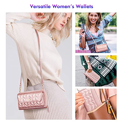 Image of nuoku RFID Blocking Wristlet Wallet for Women, Zip-Around Crossbody Clutch with 2 Removable Straps