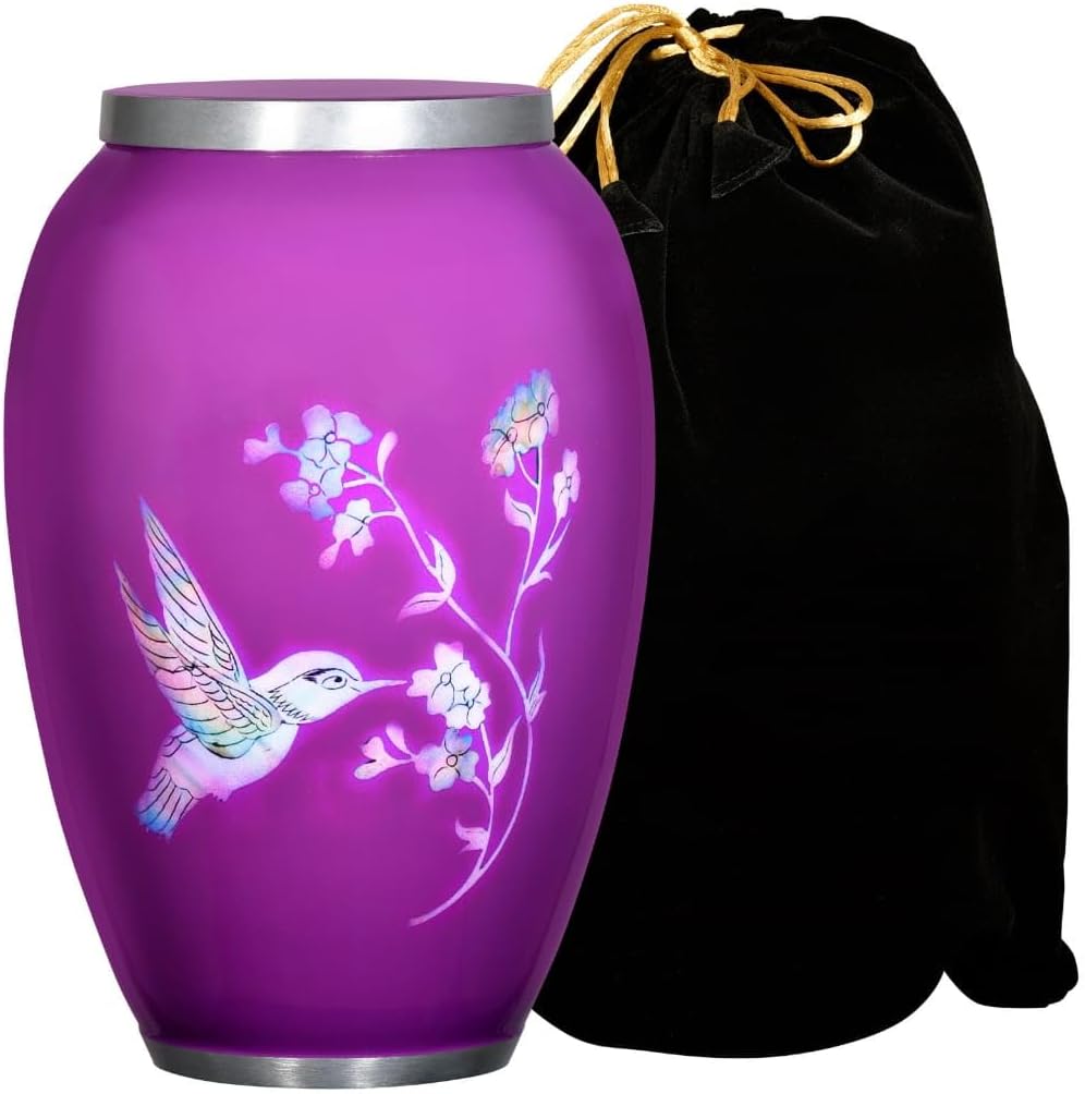 Misaa urn- Urns for Ashes Adult- Handmade Lovely Humming Bird Adult Cremation Urn for Human Ashes - Adult Funeral Urn -urn for Ashes Adult (200 lbs) (1, Large Purple)