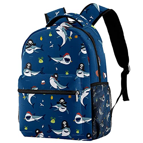 Sac à dos pour garçons et filles avec compartiment spacieux et imprimé requins bleu