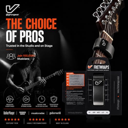 Image of Gruv Gear Fret Wrap & Guitar Mute, Fretwrap for Acoustic, Electric & Bass | String Dampener Recording, Tapping & Practice Accessory (1 Pack, Small Titanium, Fits 4 String Bass, 6 String Guitar)
