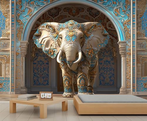 LEPUICI Indian Elephant Wall Mural, Royal Elephant 3D Wallpaper, Large
