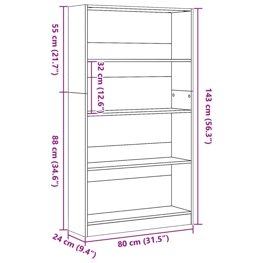 vidaXL Libreria Rovere Marrone 80x24x143 cm in Legno Multistrato, Mobile Porta Libri, scaffale per Libri, Mobile portaoggetti, Porta Libri