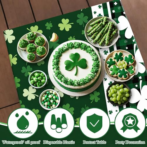 Image of OHOME St Patricks Day Decorations - 2 PCS Shamrock Tablecloth | St Patricks Day Party Favors Supplies Decor Indoor Outdoor - St Patrick's Day Table Runner Covers Backdrop Banner for Home Kitchen