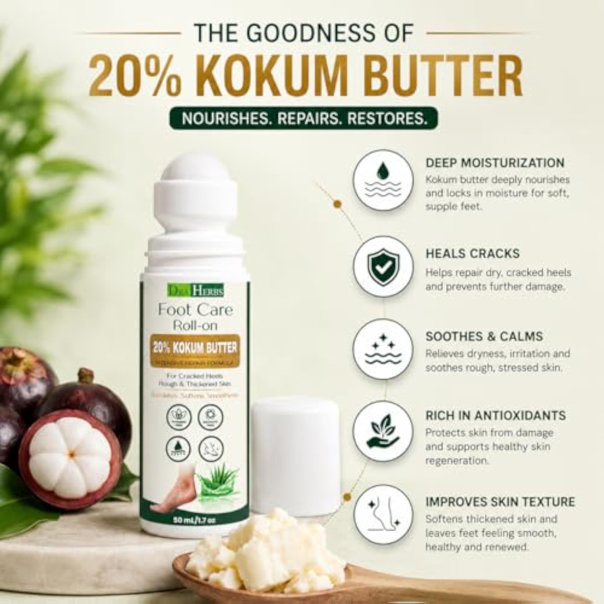 Foot Care Roll-On Cream with 20% Kokum Butter, 50ml