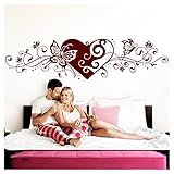 Grandora Wandtattoo Blumenranke Herz selbstklebend I dunkelrot 150 x 38 cm I Schlafzimmer Liebe Love Schmetterlinge Wandtatoo Wandaufkleber Wandsticker W642
