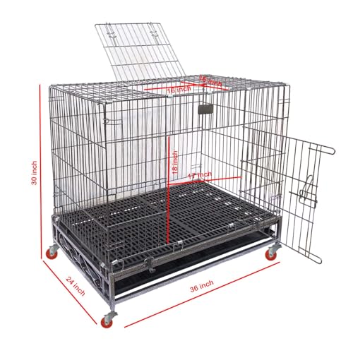 Image of Double Door Metal Wire Dog Cage with Wheels, Dog Crate, Kennel Crate Dog Cage for Dogs with Removable Tray - 36 Inch (36 Inch - Black)