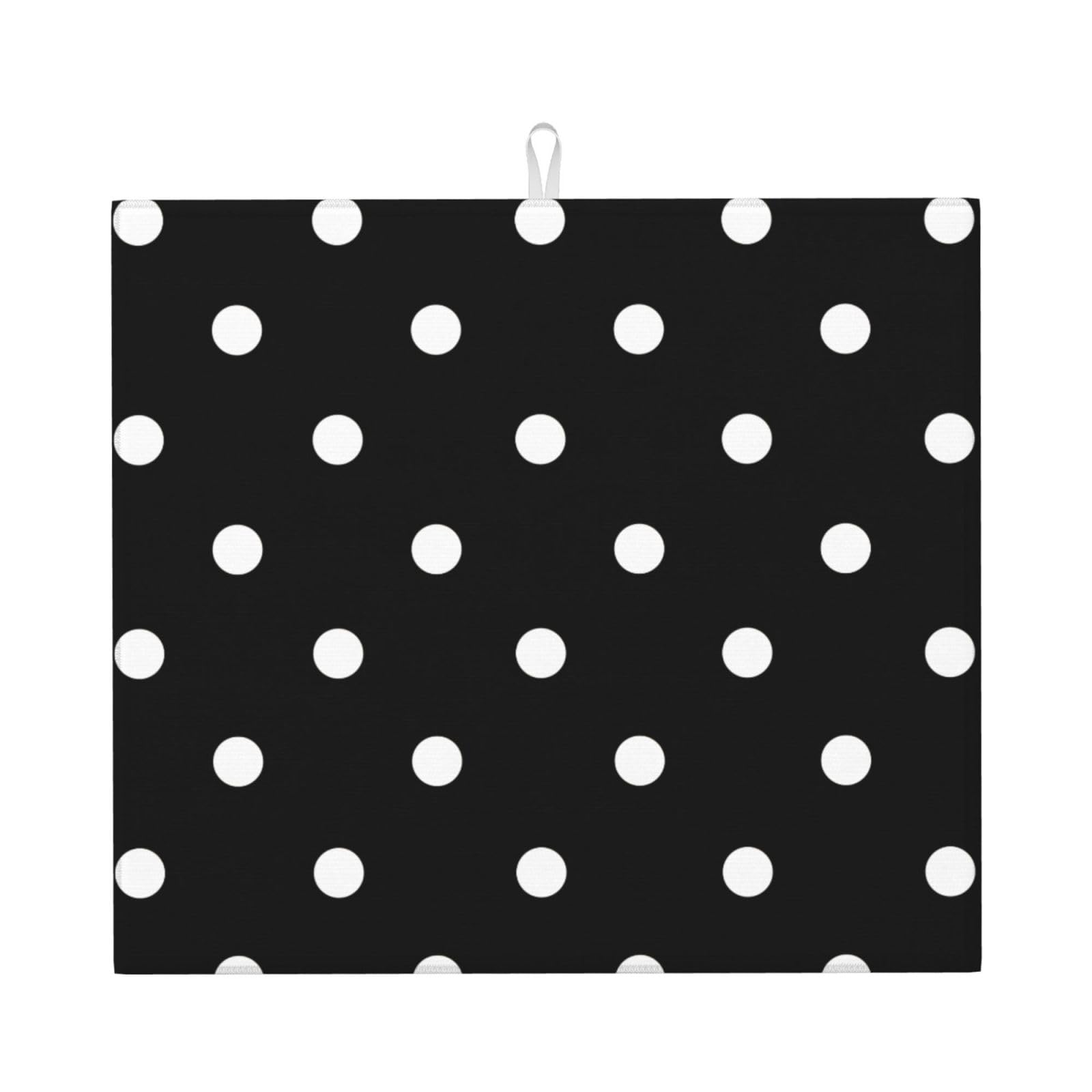 Yyhwhjde Black And White Polka Dot Prints Kitchen Drying Mat – Absorbent Dish Throw For Countertop, Non-Slip Layer With Vibrant Prints, Ideal For Housewarming