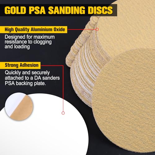 SPEEDWOX 50 Stück 12,7 cm Gold PSA Schleifscheiben, Körnung 240, selbstklebend, Aluminiumoxid, für DA-Schleifer, Winkelschleifmaschine, Metall, Holz, Kunststoffe