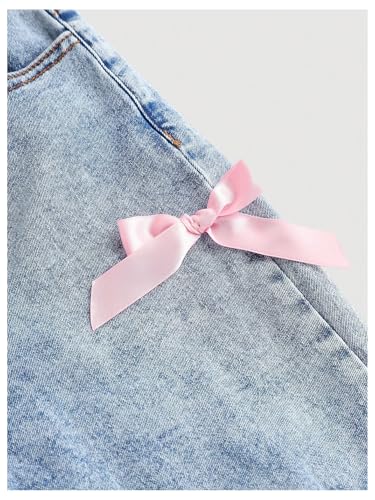 GORGLITTER Girl's Bow Baggy Jeans Wide Leg Flare Y2k Zipper Skinny Cute Denim Pants with Pockets4