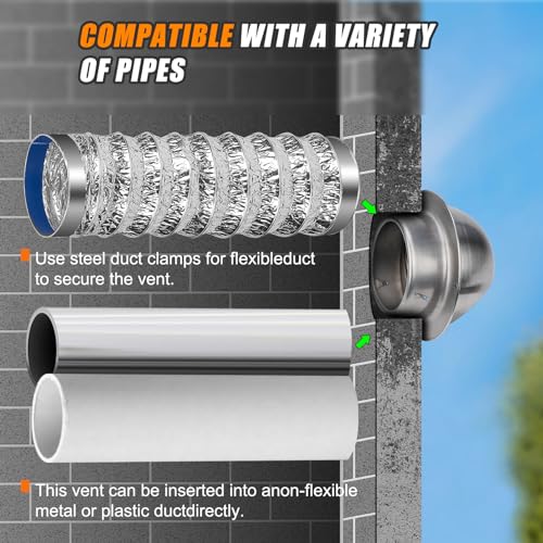 Image of Matework Dryer Vent Cover Outside, 4 Inch Stainless Steel Round Dryer Vent, Auto-Open Wall Vent