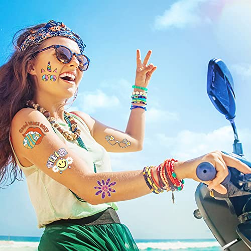 Tatuwst Hippie Temporary Tattoos For Man And Women Adult 70’S Groovy Hippie Love And Peace Rainbow Waterproof Face Body Waterproof Body Party Accessories,79 Styles Tiny Removable Fake Tattoo Stickers #TOP4