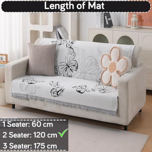 Image of HOKIPO Serene Abode Sofa Cover 2 Seater, 180x120 cm, Monochrome Butterfly