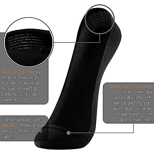Kit 06 Pares Meia Sapatilha Super Invisível com Borda de Silicone She by Mash | 37-39 | 2 Branco - 2