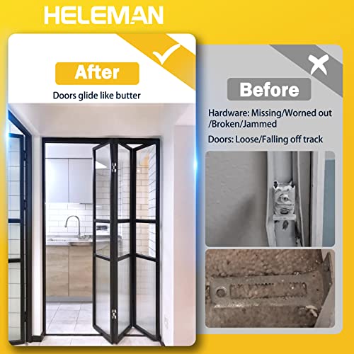 Bi-Fold Door Hardware Repair Kit - 4 Pack Closet Door Hardware Set For 24 36 72 Inch Track Folding Doors Accordian Pantry Hardware Replacement Parts Include Tops & Bottom Pivots, Bracket & Guide Wheel #TOP3