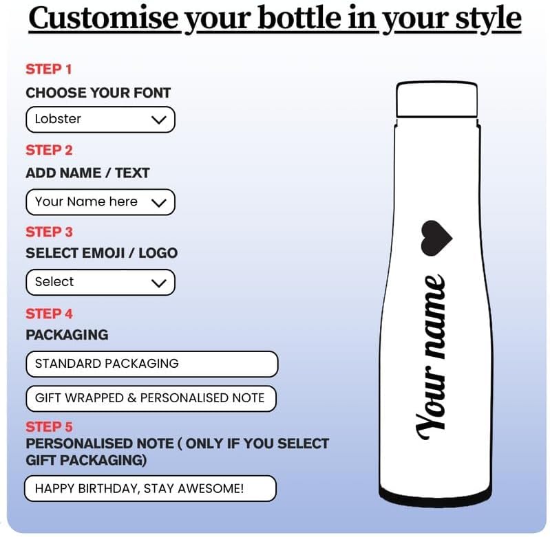 Caspian Aqua Customised Stainless Steel Water Bottle 1L, with Logo Print - Personalised Water Bottle with Your Name Print for Kids Girls Boys Office School Gym- Perfect for Corporate Gifting R-Blue