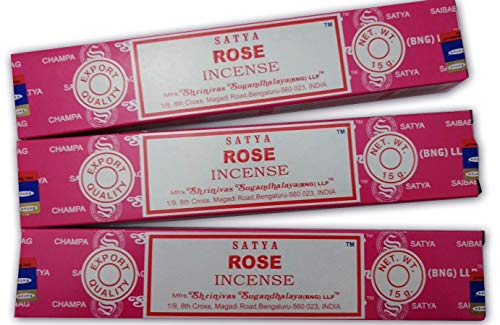 Satya Rosa Rose Aromatischer Räucherstäbchen - Natürlicher Aromatherapie-Räucherstäbchen - Räucherstäbchen - 3 Schachteln mit 15 g - Große Dauer