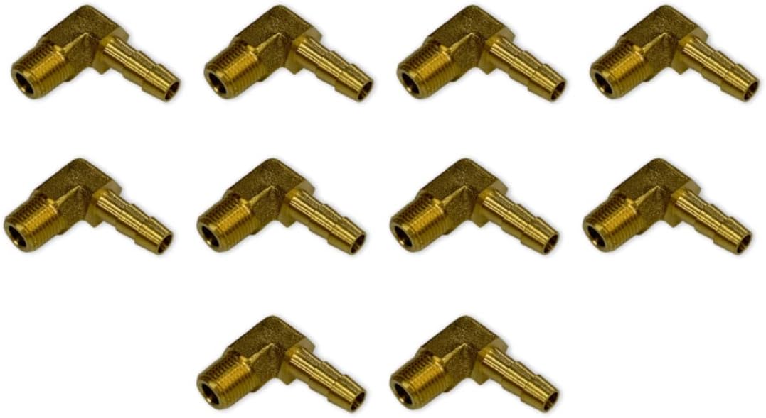 1/4" HOSE ID TO 1/8" MALE NPT MNPT 90 DEGREE ELBOW BRASS FITTING FUEL/AIR/WATER/OIL/GAS/WOG (QTY 25)