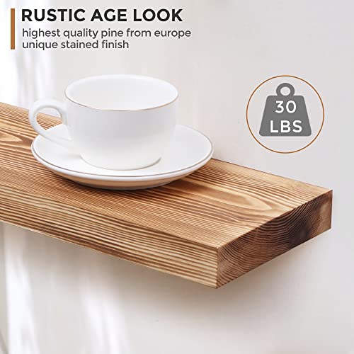 Floating Shelves Wall Mounted Set Of 2 - Natural Rustic Wooden Wall Shelf - Handcrafted European Pine Storage Shelf For Kitchen Bathroom Living Room Bedroom Farmhouse - Light Walnut - 16" X 5.7" #TOP4