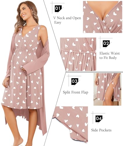 Image of Ekouaer Maternity Nursing Gown and Robe Set Labor Delivery Nursing Nightgowns for Breastfeeding Pregnancy Clothes
