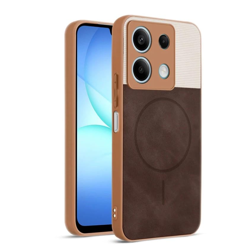 Image of Bintage CASE Dual-Leather Mac Safe Design Phone Case| Soft Touch Finish | Full Camera Protectection Back Cover Compatible for Redmi Note 13 5G - White & Choco Brown