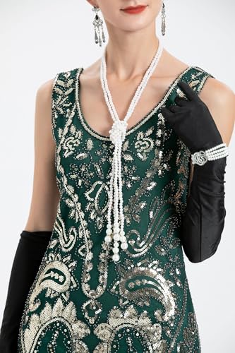 Image of Peacock-inspired 1920s Gatsby Beaded Flapper Sling Dress Womens Vintage Cocktail Dress W /Complete Accessories Set